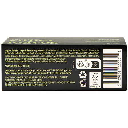 Attitude SUPER LEAVES, Mydło w kostce do ciała, dla mężczyzn - Matcha i Bergamot, 113 g
