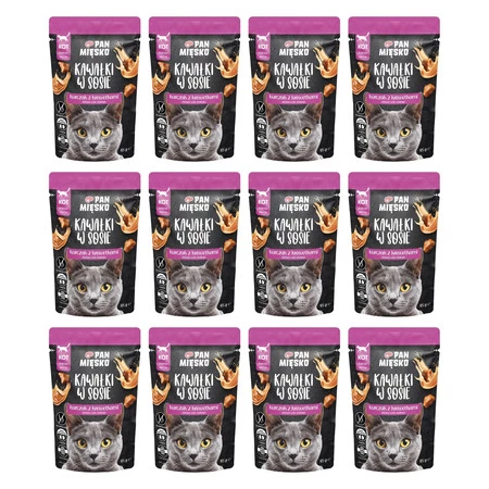 Zestaw 12x Pan Mięsko Kawałki w sosie Kurczak z krewetkami - mokra karma dla kota 85g