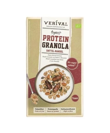 GRANOLA PROTEINOWA Z DAKTYLAMI I MIGDAŁAMI BEZ DODATKU CUKRÓW BIO 325 g - VERIVAL