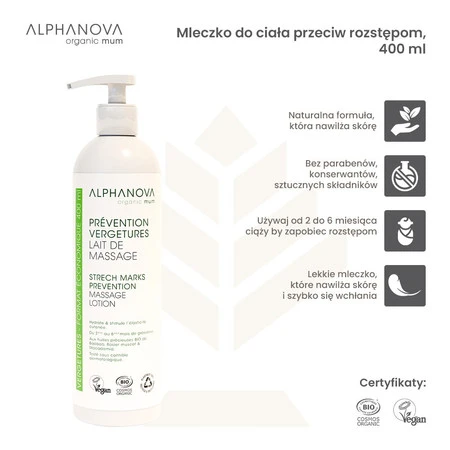Alphanova Organic Mum, Mleczko do ciała przeciw rozstępom, 400 ml