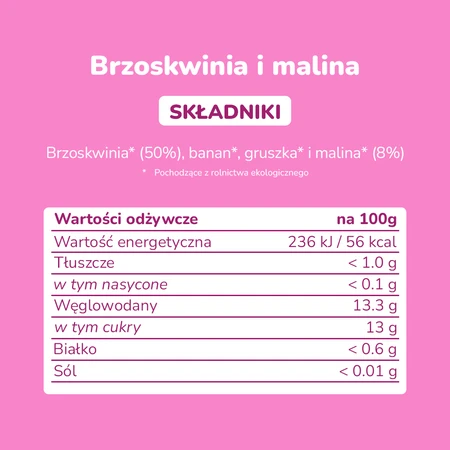 Smileat, BIO Deser z brzoskwiniami i malinami 6m+, 130g