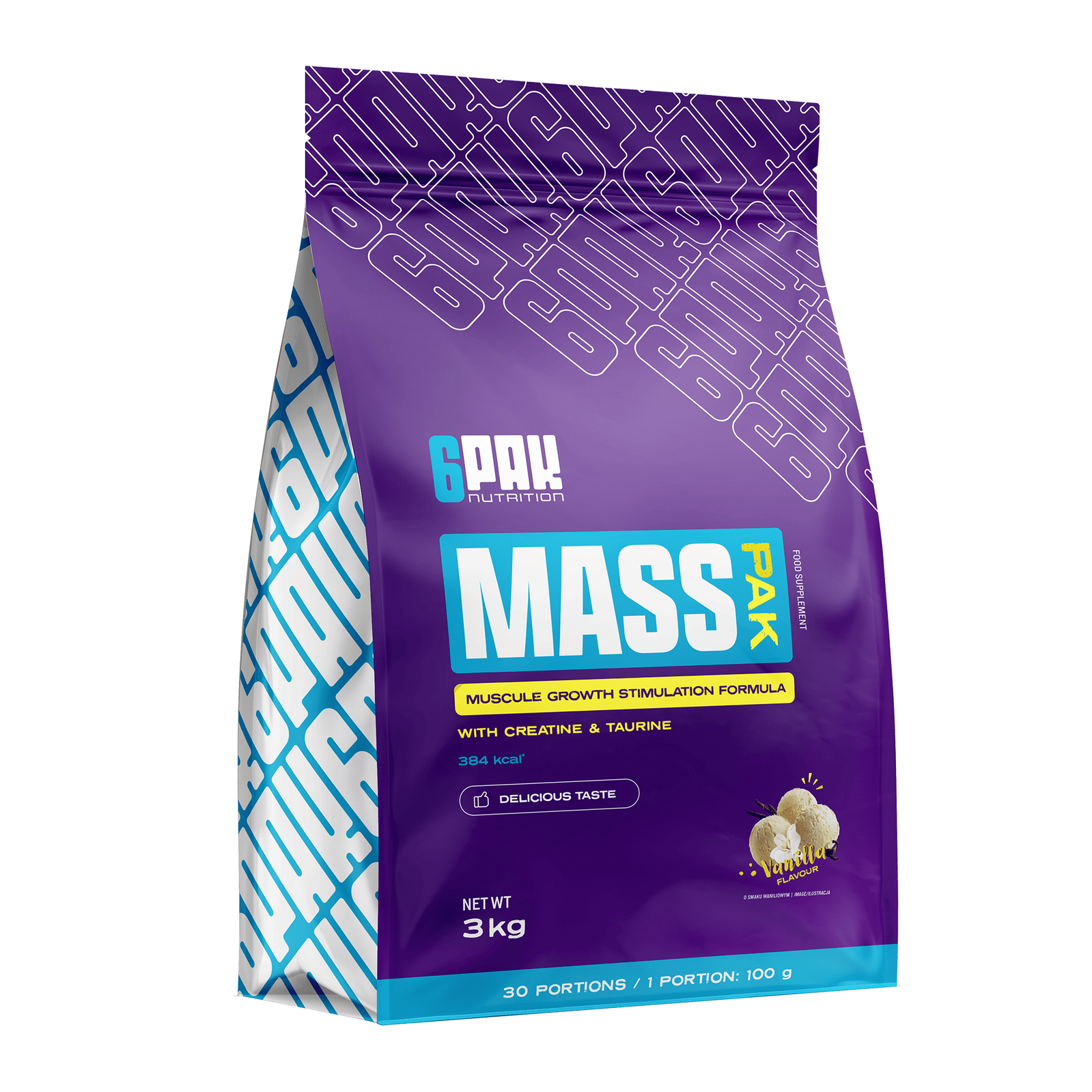 6PAK MASS PAK gainer 3000g smak Vanilia - Nabea.pl