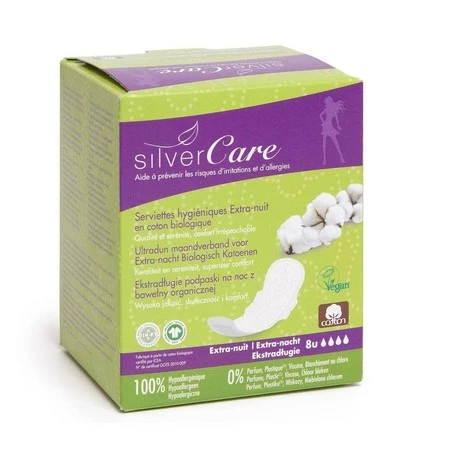 Silver Care ekstradługie podpaski na noc z bawełny organicznej 8szt