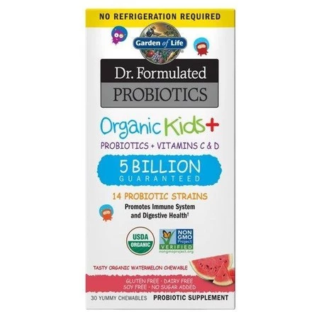 Organic Kids + Probiotics + Vitamins C & D o smaku arbuzowym (30 tabl.)