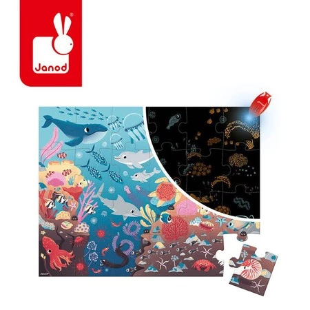 Janod Świecące puzzle z mini-lampką UV Ocean 24 elementy 3+