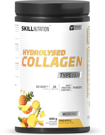 Skill Nutrition Hydrolysed Collagen Type I & III Hydrolizowane peptydy kolagen typu I i III na wsparcie stawów i ścięgien 660g smak ananas
