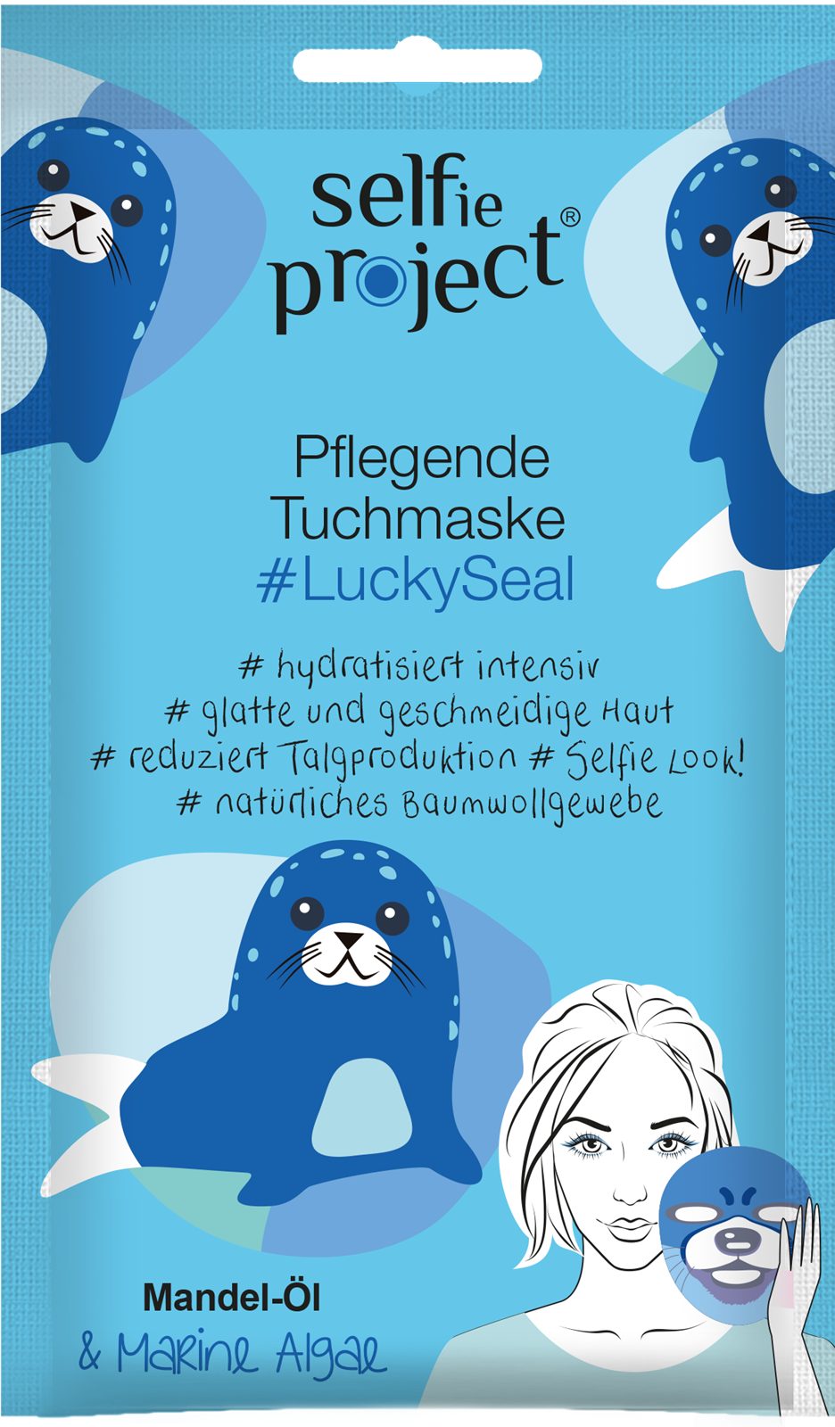 Zestaw 3x Selfie Project, Maska Nawilżająca na Tkaninie #LuckySeal, 15 ml. - Nabea.pl