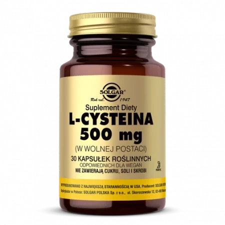 Solgar – L-cysteina 500 mg, suplement diety – 30 kapsułek