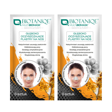 Zestaw: 2x Biotaniqe - MultiBioMask, Głęboko oczyszczające plastry na nos, 6szt