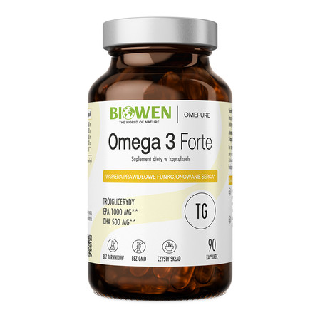 Biowen Omega 3 Forte 1000 mg kwasy EPA i DHA, wsparcie serca, mózgu i odporności 90 kaps.