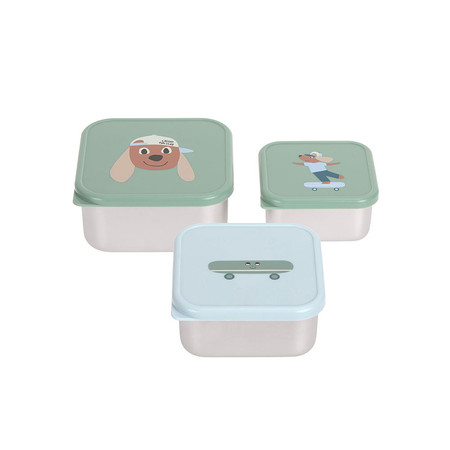 Lassig Pojemnik na przekąski snackbox ze stali nierdzewnej 3 szt. Tiny Team Piesek