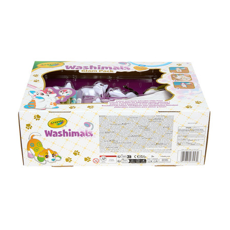 Crayola Figurki do malowania i mycia - zestaw zwierzątka 4 szt, flamastry zmywalne 6 szt., szczoteczka, wanna Washimals Kotki Glam 3+