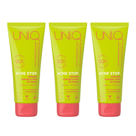 Zestaw: 3x Uni.Q Acne Stop. naturalny krem do twarzy matujący 75ml