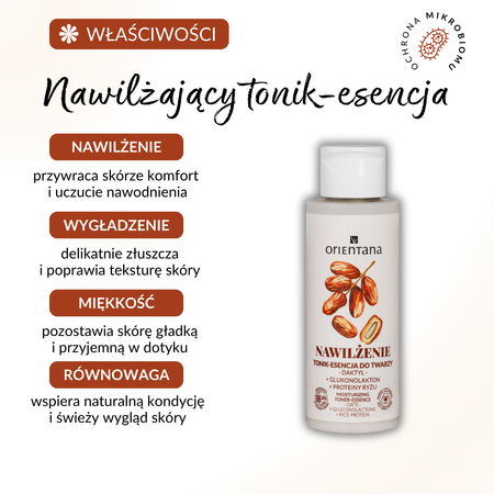 Orientana Nawilżenie Tonik Esencja Daktyl Glukonolakton Proteiny Ryżu 100ml