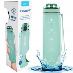 Wessper Butelka na wodę z tritanu motywacyjna z miarką ACTIVEMAX TRILINE z możliwością filtracji zielona 1000 ml