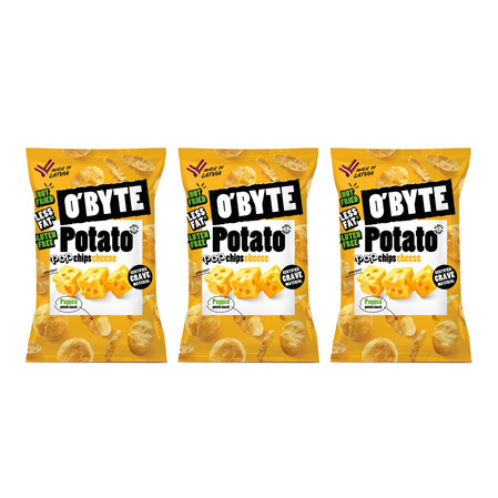 Zestaw: 3x O'BYTE Chipsy ziemniaczane o smaku sera 90 g