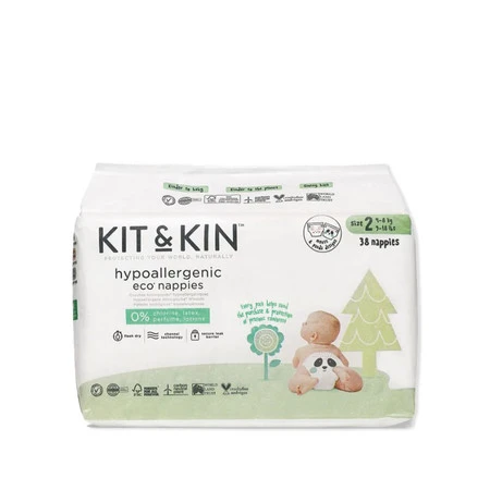 Kit & Kin, Pieluszki Jednorazowe 2 Midi (4-8 kg), Myszka/Panda, 38 szt.