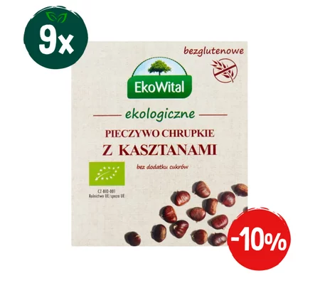 Zestaw: 9x EkoWital - Pieczywo chrupkie kasztanowe bezglutenowe, BIO - 100 g