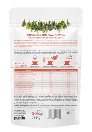 Purella Superfoods Superherbs Mieszanka ziół do zaparzania Energia 35g