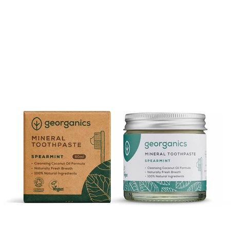 Georganics, Mineralna pasta do zębów w słoiku, bez fluoru, do codziennej pielęgnacji, smak zielonej mięty, 60 ml