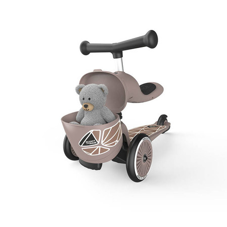 SCOOTANDRIDE Highwaykick 1 Lifestyle 2w1 Jeździk i hulajnoga z zamykanym schowkiem 1-5 lat Brown Lines