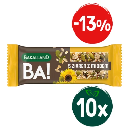 Zestaw: 10x Bakalland Ba! Baton zbożowy 5 ziaren z miodem 40g