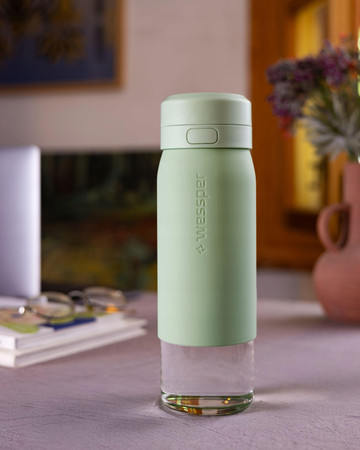 Wessper Butelka szklana na wodę filtrująca B2 GLASS Actitex miętowa 700 ml