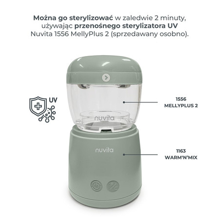 Nuvita, Warm'n'Mix Przenośny podgrzewacz do butelek z mieszadełkiem, Sage Green