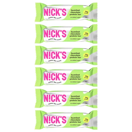 Zestaw 6x N!CK'S Nicks Hazelnut Chocolate Protein Bar Baton orzechowy bez cukru 50g