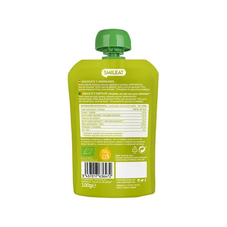 Smileat, BIO Mus z jagodami i awokado 6m+, 100g