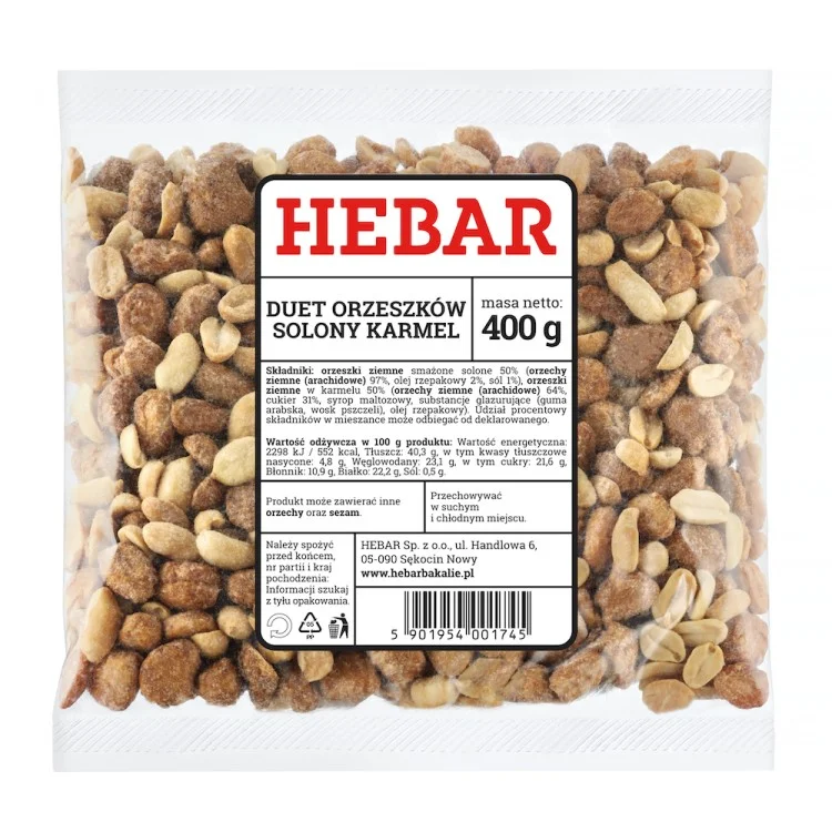 Hebar Duet Orzeszków Solony Karmel 400 g - Nabea.pl