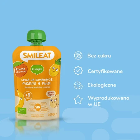 Smileat, BIO Mus z migdałami, mango i ananasem 9m+, 100g