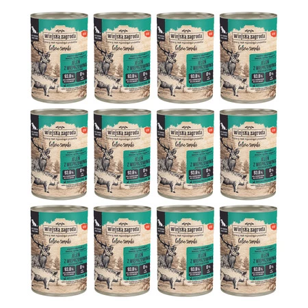 Zestaw 12x Wiejska Zagroda Leśne smaki Jeleń z wieprzowiną - mokra karma dla psa - 400g