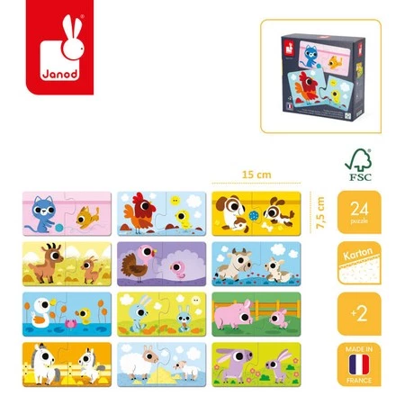 Janod Pierwsze puzzle do pary Zwierzęta i ich dzieci 24 elementy 2+