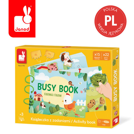 Janod Książeczka z zadaniami Busy Book Farma 3+ (wersja polska)