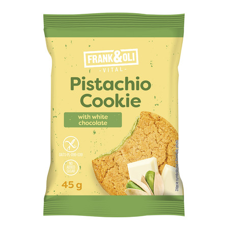 Ciasteczko pistacjowe z białą czekoladą bez dodatku cukru 45 g