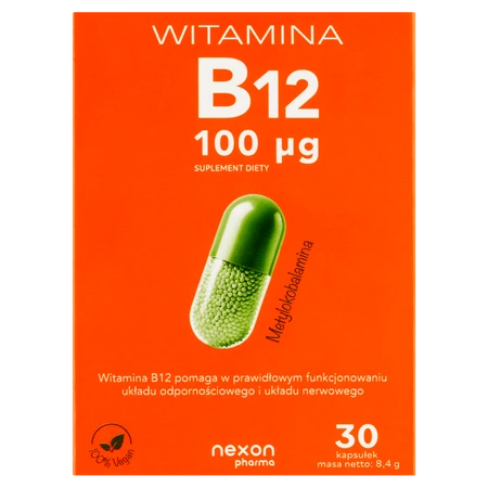 Nexon Witamina B12 100μg wspiera prawidłowe funkcjonowanie organizmu 30 kaps.