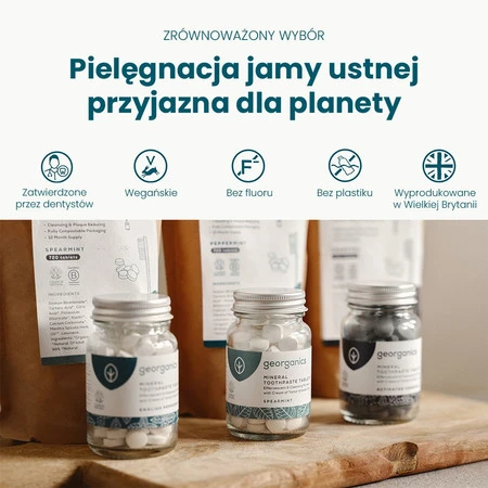 Georganics, Naturalne tabletki do mycia zębów, do codziennej pielęgnacji, smak mięty pieprzowej, 120 tabletek