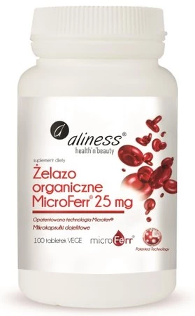 Aliness Żelazo organiczne MicroFerr® 25 mg x 100 tabl. VEGE