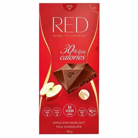 Czekolada mleczna z jabłkiem i orzechami 30% mniej kalorii RED Delight, 100g