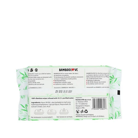 Bamboolove, Bambusowe chusteczki nawilżane dla dzieci, 60 szt.