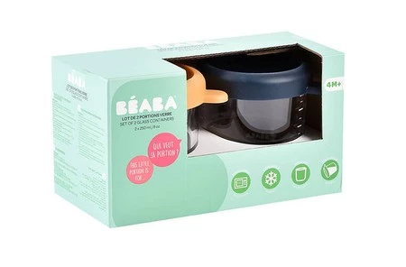 BEABA Zestaw pojemników słoiczków szklanych z zamknięciem 2 x 250 ml Night blue/Honey