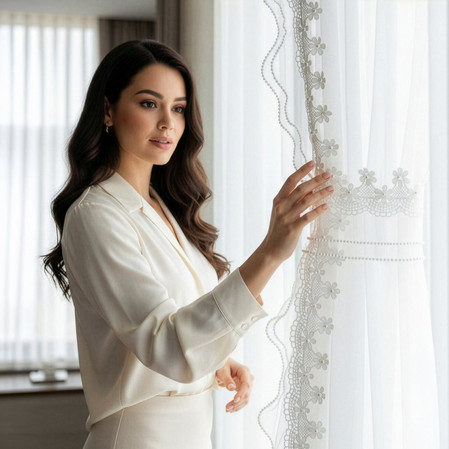 FIRANA GOTOWA LARISA NA TAŚMIE 140 X 270 CM BIAŁY