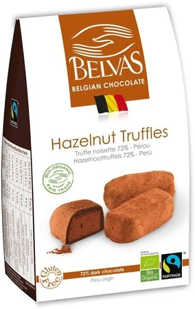 Belvas − Belgijskie czekoladki trufle z orzechami laskowymi fair trade bezglutenowe BIO − 100 g