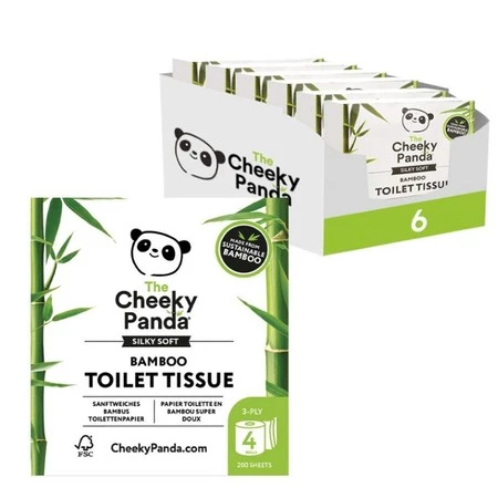 Cheeky Panda, Papier toaletowy trzywarstwowy, 4 rolki x 6 opakowań, 4800 listków, KARTON