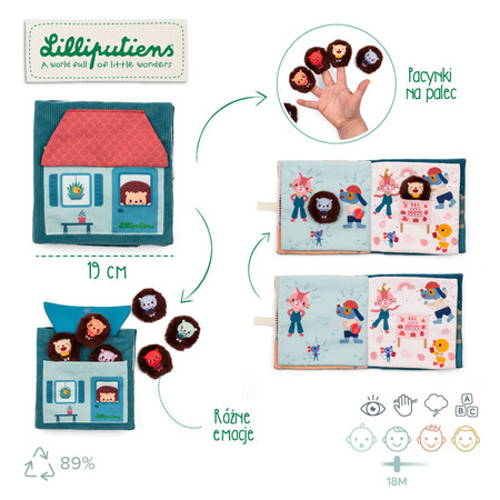 Lilliputiens Książeczka aktywizująca z mini pacynkami Emocje Jeżyk Leon 18m+