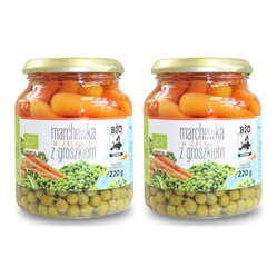 Zestaw: 2x Bio Planet Marchewka w zalewie z groszkiem w słoiku BIO − 340 g / 220 g