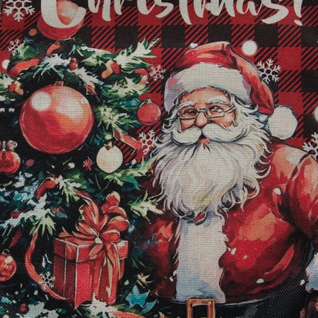 Bieżnik świąteczny rozm.: 33 x 183cm, kolor czerwony w kratę z Mikołajem