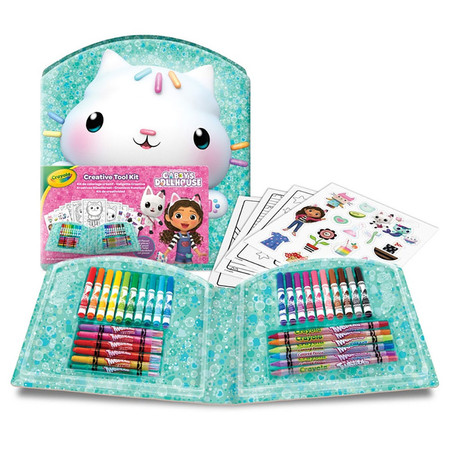 Crayola Zestaw artystyczny (flamastry, kredki wykręcane, kredki świecowe, naklejki, kolorowanki dla dzieci) 40 el. Koci Domek Gabi 5+