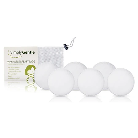 Simply Gentle, Wielorazowe wkładki laktacyjne z woreczkiem, 6 szt.